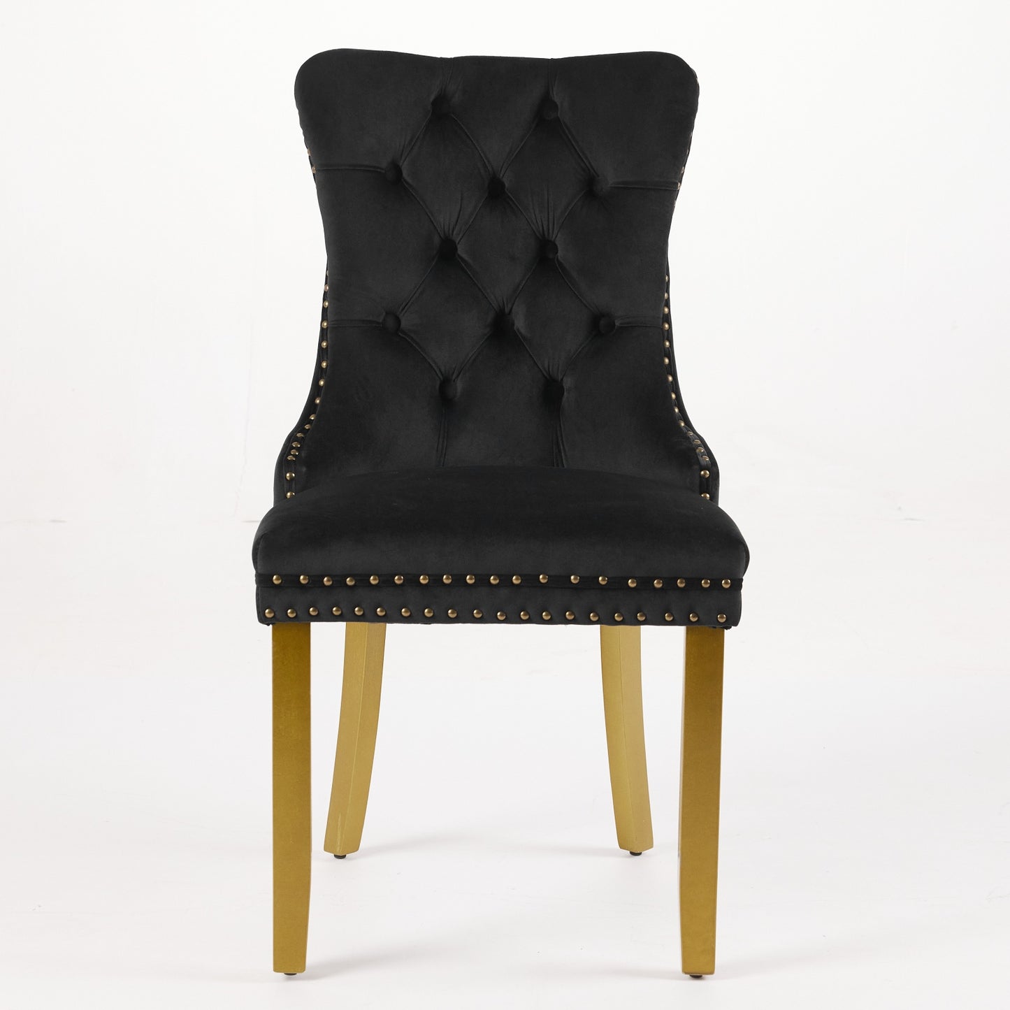Mid-Century Modern Chairs with Lion Head Pull Ring,High-end Tufted Solid Wood Contemporary Velvet Upholstered Dining Chair with Golden Wooden Legs Nailhead Trim 2-Pcs Set,Black,SW1201BK image 2