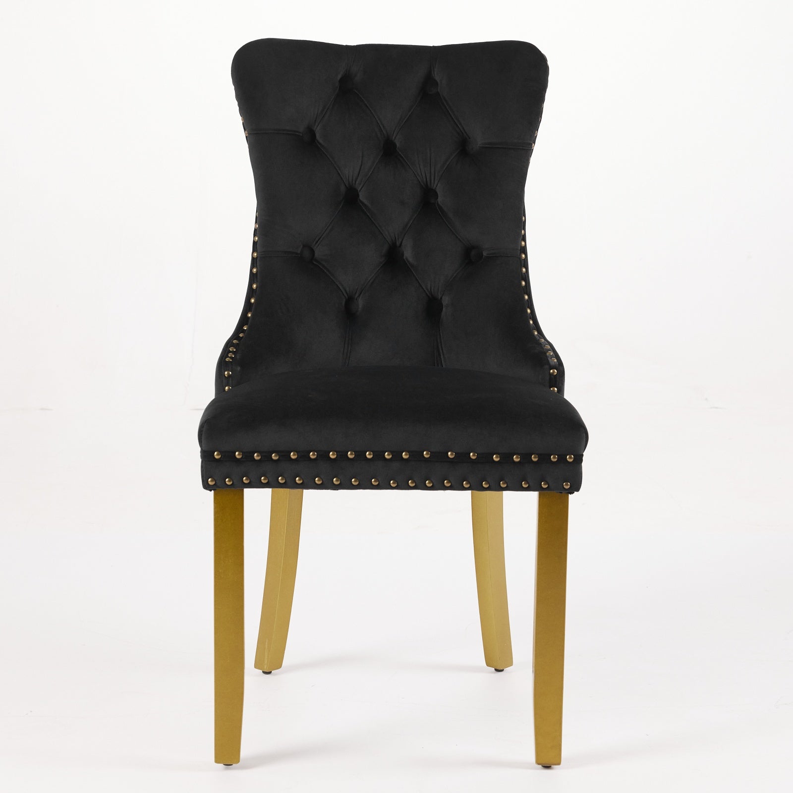 Mid-Century Modern Chairs with Lion Head Pull Ring,High-end Tufted Solid Wood Contemporary Velvet Upholstered Dining Chair with Golden Wooden Legs Nailhead Trim 2-Pcs Set,Black,SW1201BK image 2