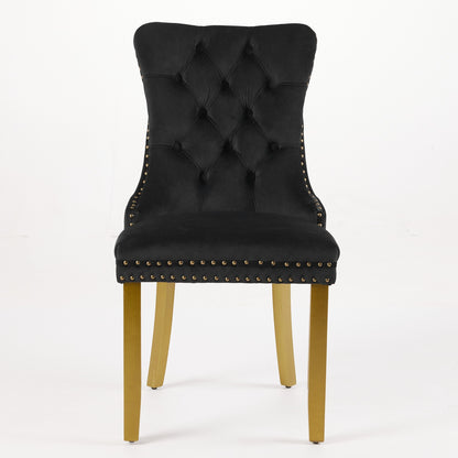 Mid-Century Modern Chairs with Lion Head Pull Ring,High-end Tufted Solid Wood Contemporary Velvet Upholstered Dining Chair with Golden Wooden Legs Nailhead Trim 2-Pcs Set,Black,SW1201BK image 2