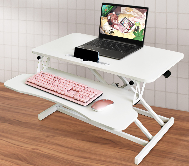 32 Inch Desk Converter, Height Adjustable Sit to Stand Riser, Dual Monitor and Laptop Workstation with Wide Keyboard Tray, Standing Computer Desk, WHITE image 7