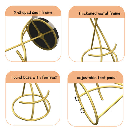 Football Print Bar Stools Set of 2 Upholstered Counter Height Barstool for Kitchen Island S-shaped Velvet Metal Dining Chairs (Gold Frame & Creamy White Back) image 10