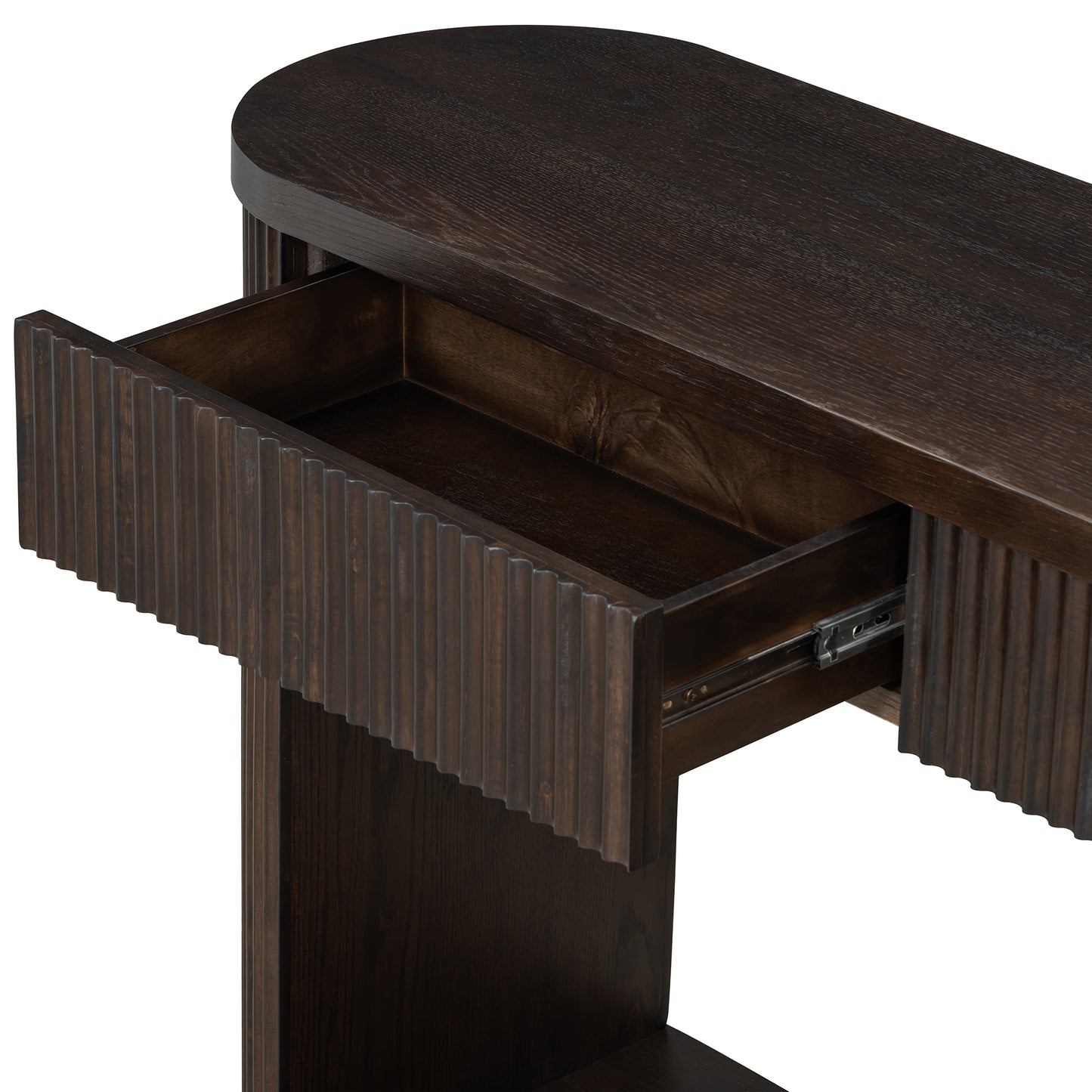 TREXM Oval Fluted Console Table with 2 Drawers and Bottom Shelf, Wood Entryway Table with Smooth Metal Slides for Living Room, Entryway (Espresso) image 3
