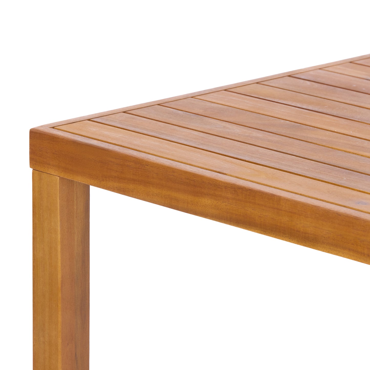 41.14Inch Height Teak Finish Acacia Solid Wood Outdoor Dining Table, Slatted Water-Draining Tabletop, for Patios & Gardens image 7