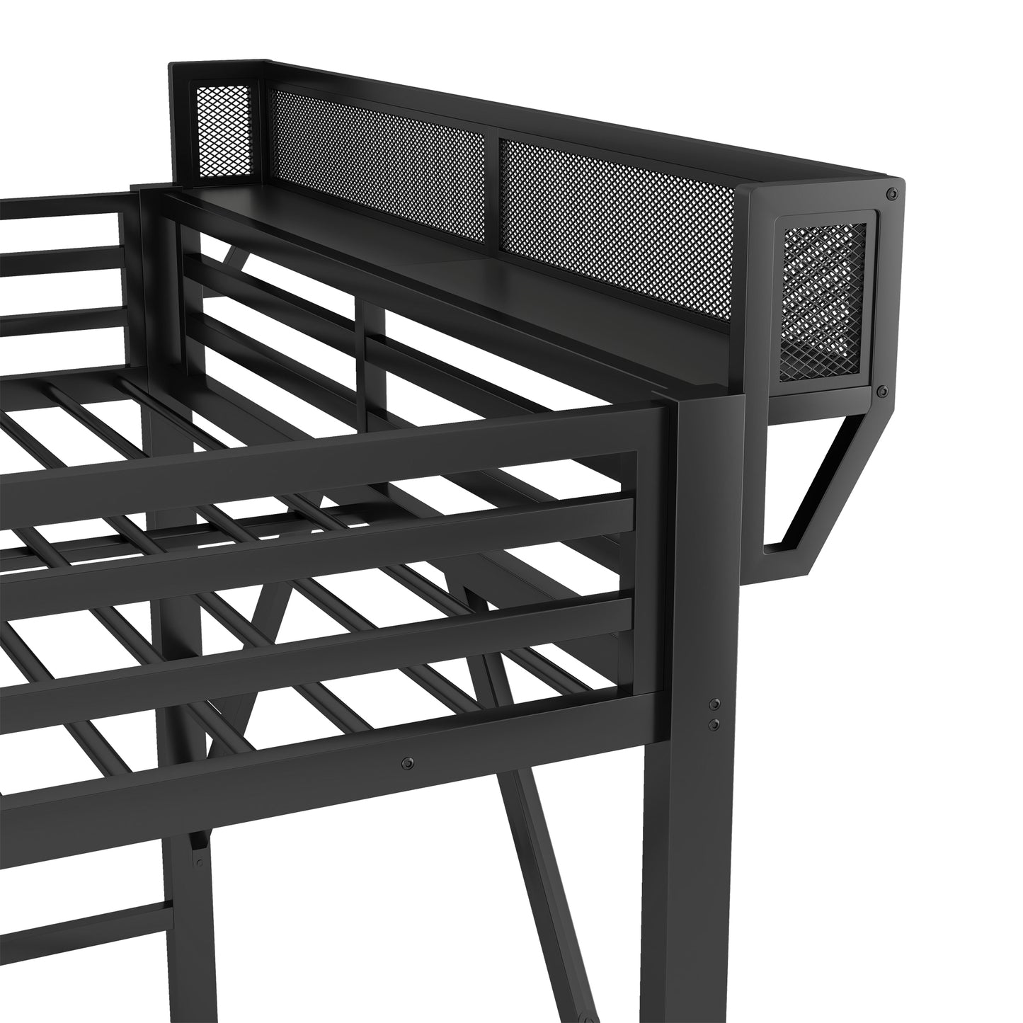 Queen Size Loft Bed with Foldable Desk and Charging Station,Metal Queen Loft Bed with Light Strip and Staircase Storage for Kids Teens Adults, Patent Products,Black(Expect Arrival Date 2026/4/10) image 12