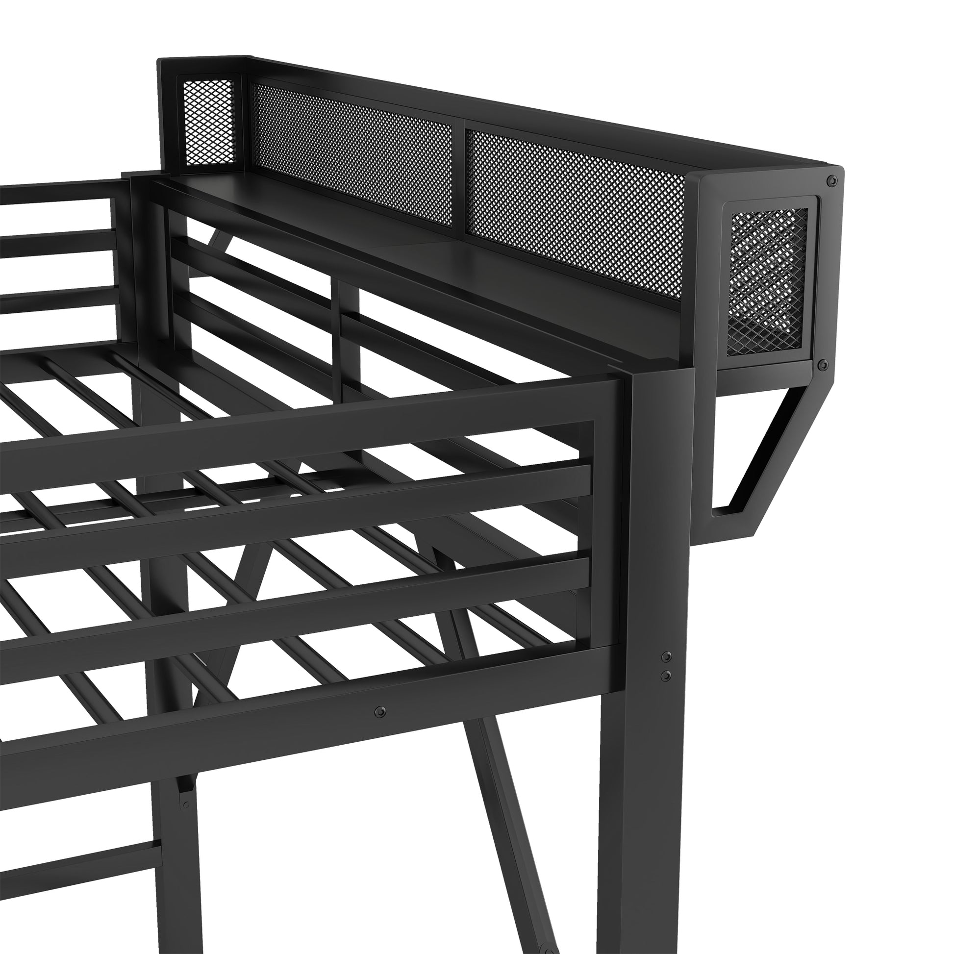 Queen Size Loft Bed with Foldable Desk and Charging Station,Metal Queen Loft Bed with Light Strip and Staircase Storage for Kids Teens Adults, Patent Products,Black(Expect Arrival Date 2026/4/10) image 12