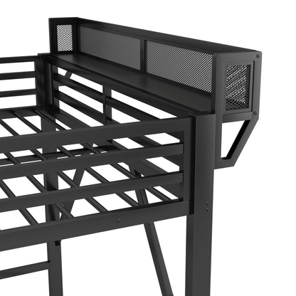 Queen Size Loft Bed with Foldable Desk and Charging Station,Metal Queen Loft Bed with Light Strip and Staircase Storage for Kids Teens Adults, Patent Products,Black(Expect Arrival Date 2026/4/10) image 12