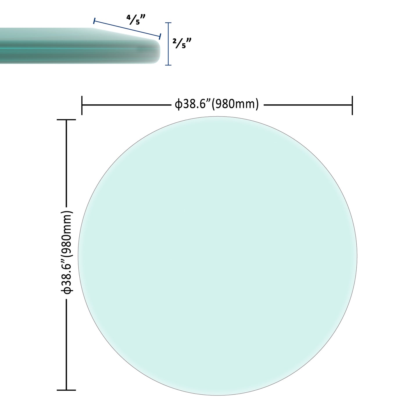 38.6" Inch Round Tempered Glass Table Top Clear Glass 2/5" Inch Thick Beveled Polished Edge (Old Sku:W1265115810) image 2