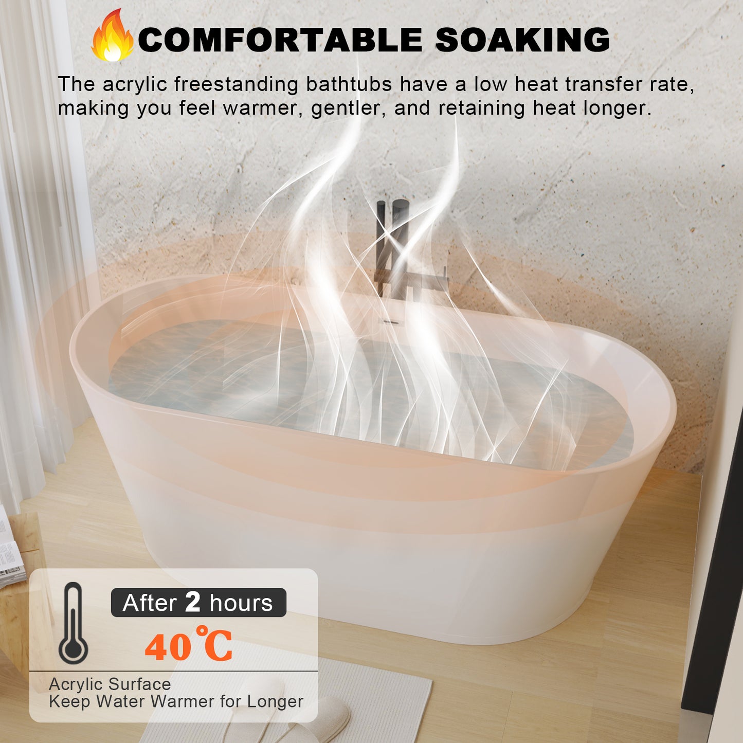 59" Acrylic Freestanding Bathtub, Stand Alone Soaking Tub, Glossy White Acrylic, Toe-tap Chrome Drain, cUPC Certified image 5