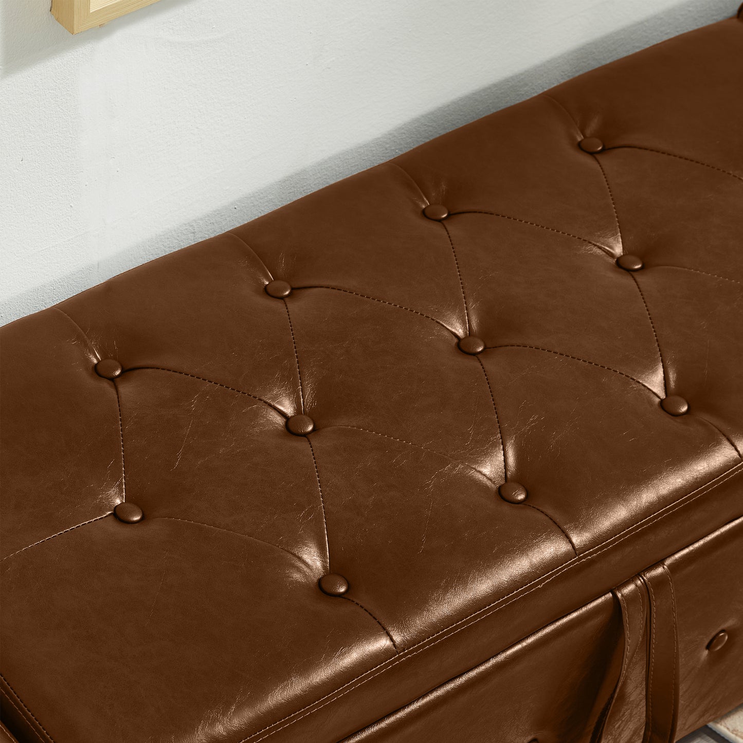 48" Ottoman Bench with Storage, Bench for Bedroom,Living Room,Hallway, Upholstered Tufted Faux Leather PU Ottoman Brown image 10