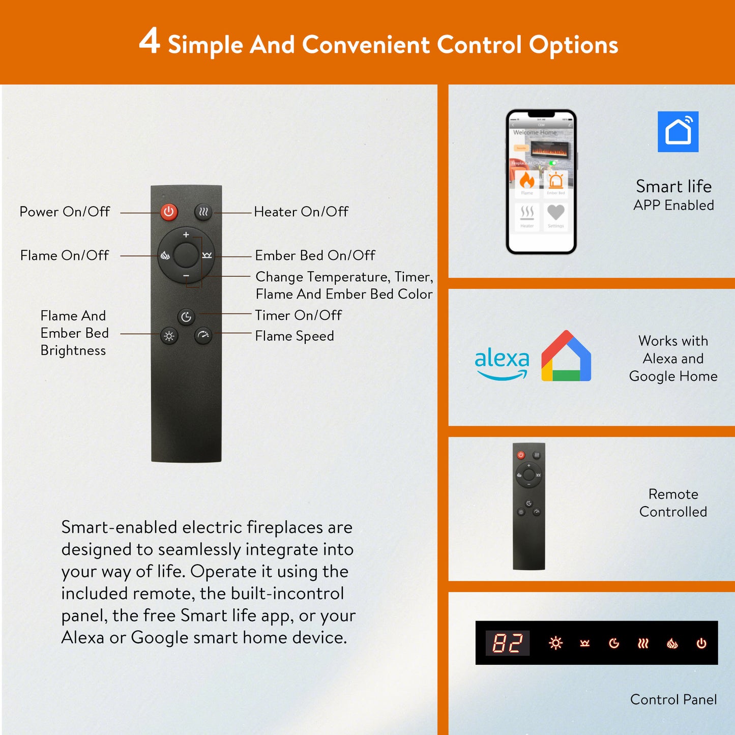 Smart 50" WiFi-Enabled Electric Fireplace Heater, Recessed in-Wall and Wall-Mounted image 5