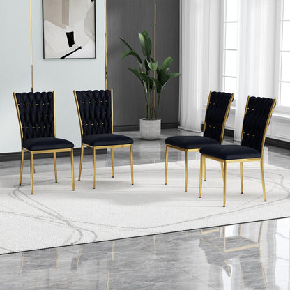 Modern simple black velvet dining chair, family bedroom stool back student table chair, gold-plated metal chair legs, suitable for dining room kitchen bedroom (set of 4) image 3