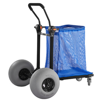 Beach Cart with Large Wheels for Sand, 165 lbs Load Capacity, Heavy Duty Folding Beach Wagon with 12" Balloon Wheels, Storage Bag, 180° Adjustable Handlebar, Dolly for Camping Fishing Garden image 3
