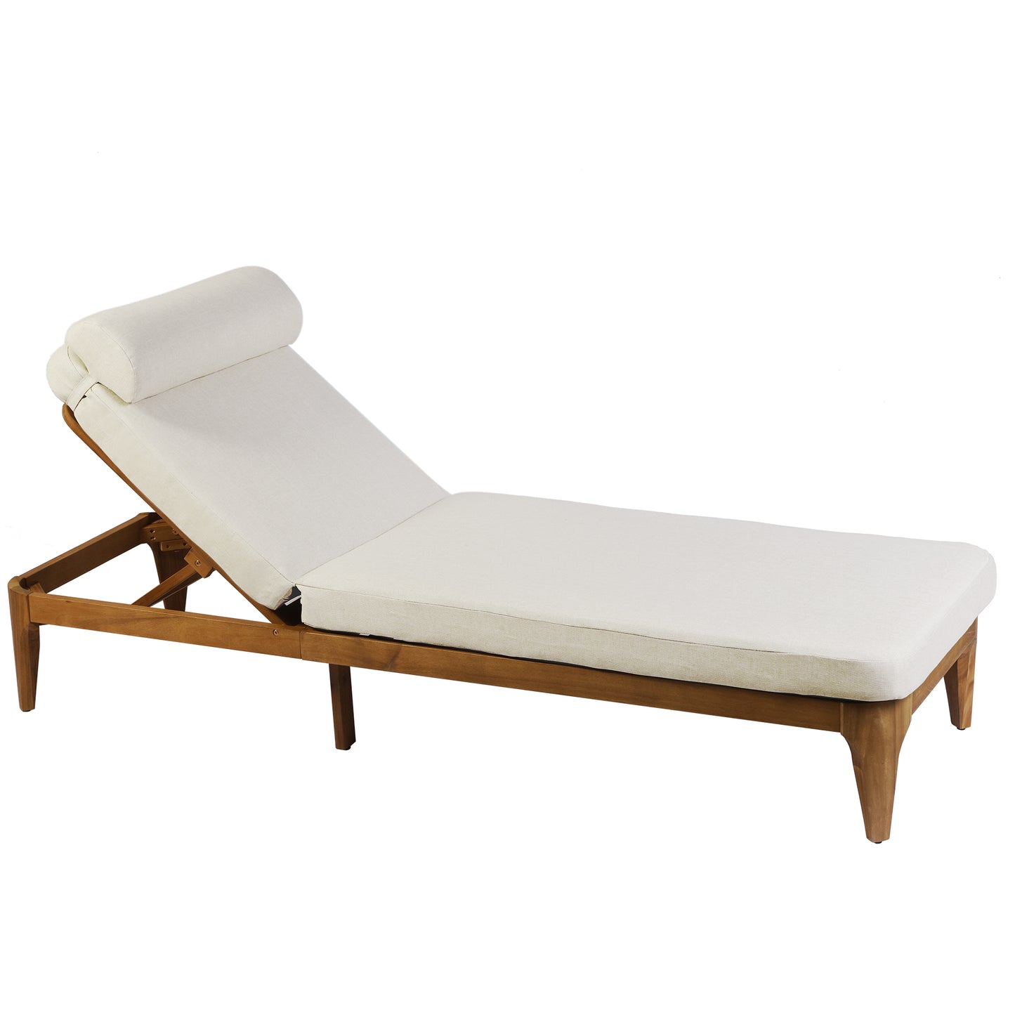TOPMAX Acacia Wood Chaise Lounge, Outdoor Sun Lounge Chair, Patio Recliner with Adjustable Backrest and Head Pillow for Poolside, Backyard, Garden, Indoor&Outdoor, Beige image 9