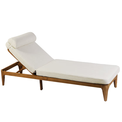 TOPMAX Acacia Wood Chaise Lounge, Outdoor Sun Lounge Chair, Patio Recliner with Adjustable Backrest and Head Pillow for Poolside, Backyard, Garden, Indoor&Outdoor, Beige image 9