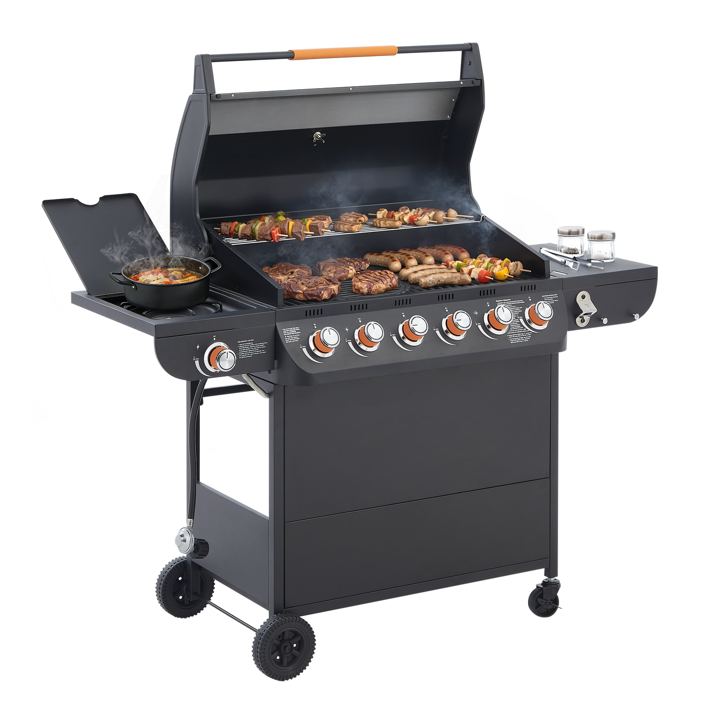 6 Burner BBQ Propane Gas Grill with Side Burner 72000 BTU Output Stainless Steel Barbecue Grill with Cast Iron Grates and Side Tables for Outdoor Cooking Kitchen and Patio Backyard. image 12