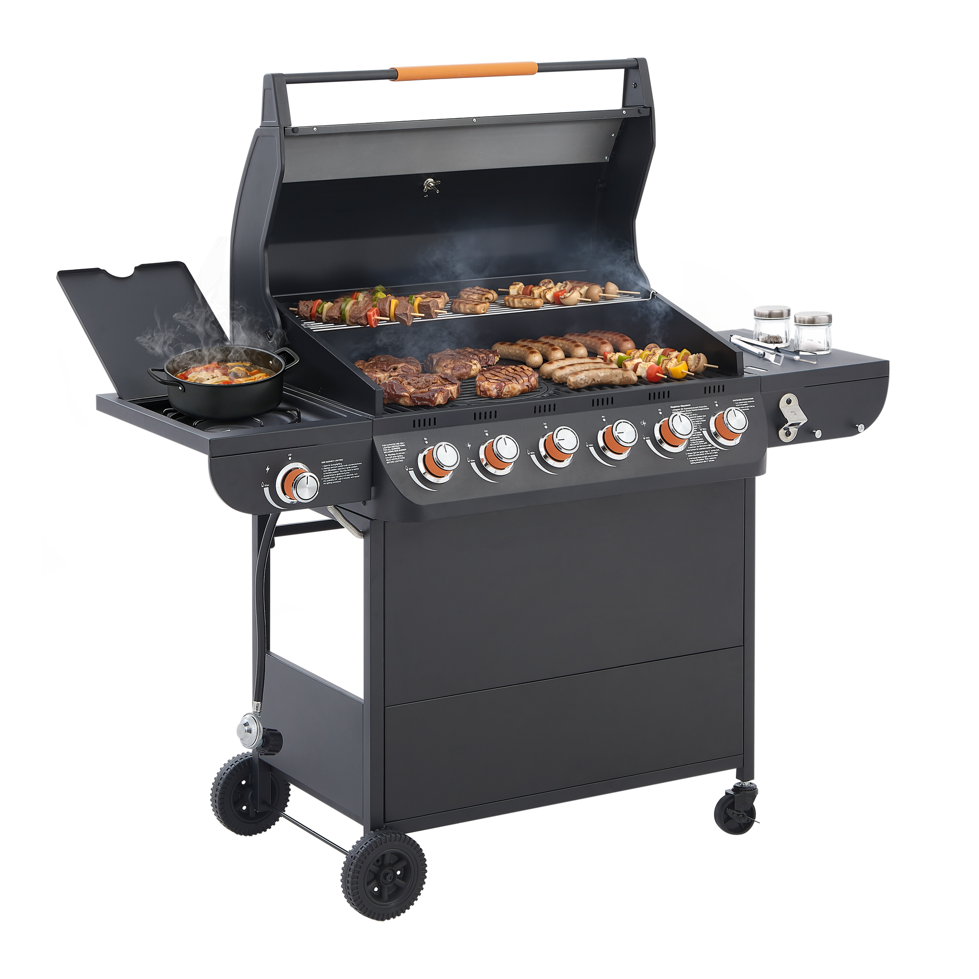6 Burner BBQ Propane Gas Grill with Side Burner 72000 BTU Output Stainless Steel Barbecue Grill with Cast Iron Grates and Side Tables for Outdoor Cooking Kitchen and Patio Backyard. image 12