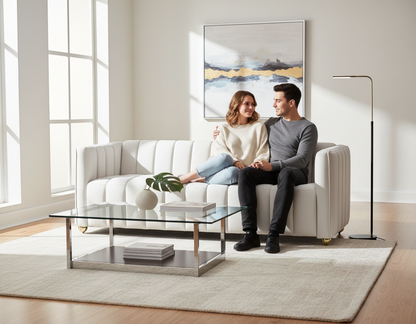 Modern Glam Vertical Channel Tuft Sofa, 82.7" Wide Leather Look Fabric Couch with Continuous Seat, Sturdy Wood Frame Comfort Cushioned Sofa for Apartment Lounge image 5