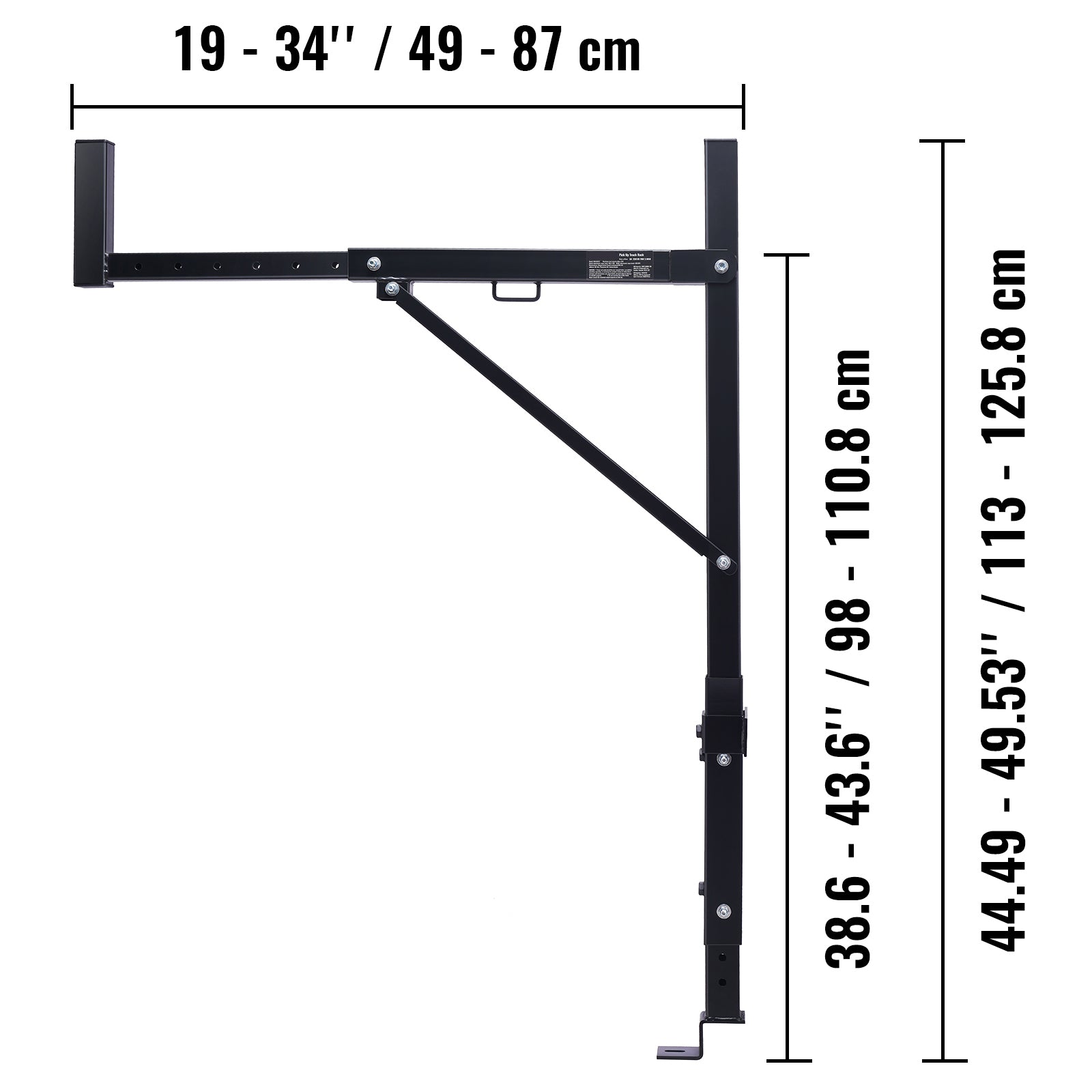 Truck Rack, 19-34inch Extendable Truck Ladder Rack, 38.6"-43.6" Adjustable Height, 250 lbs Capacity Steel Ladder Rack for Truck, Heavy Duty Truck Bed Rack for Kayak, Surfboard, Lumber, Ladder image 11