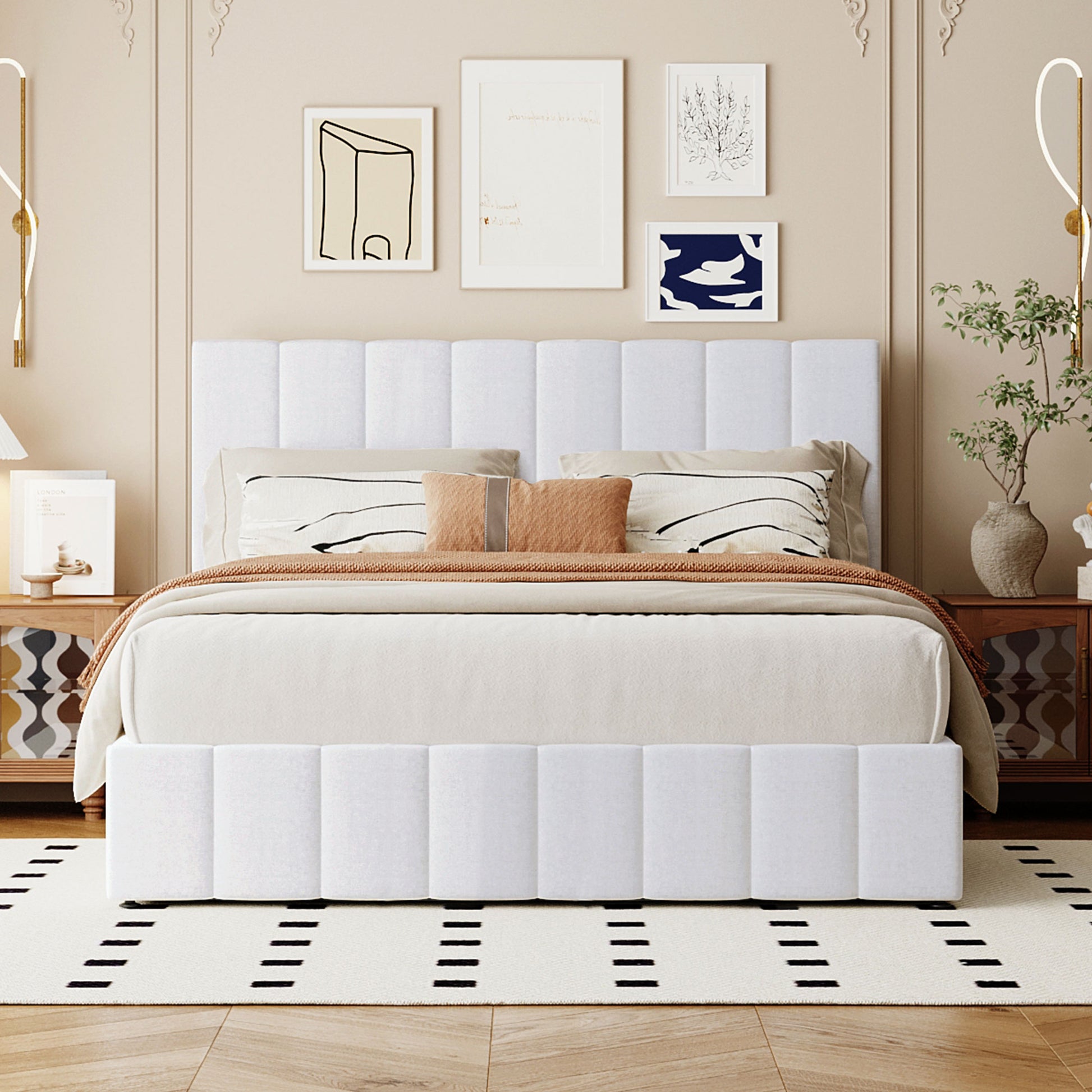 Queen size Upholstered Platform bed with a Hydraulic Storage System - White(OLD SKU: LP000211AAK) image 3