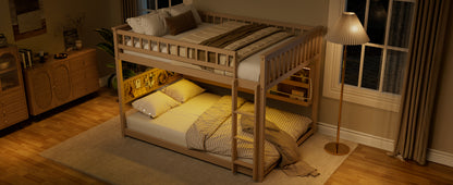 Full over Full Bunk Bed with Integrated Shelving, Color-Changing Lights and Pegboard, Beige image 9