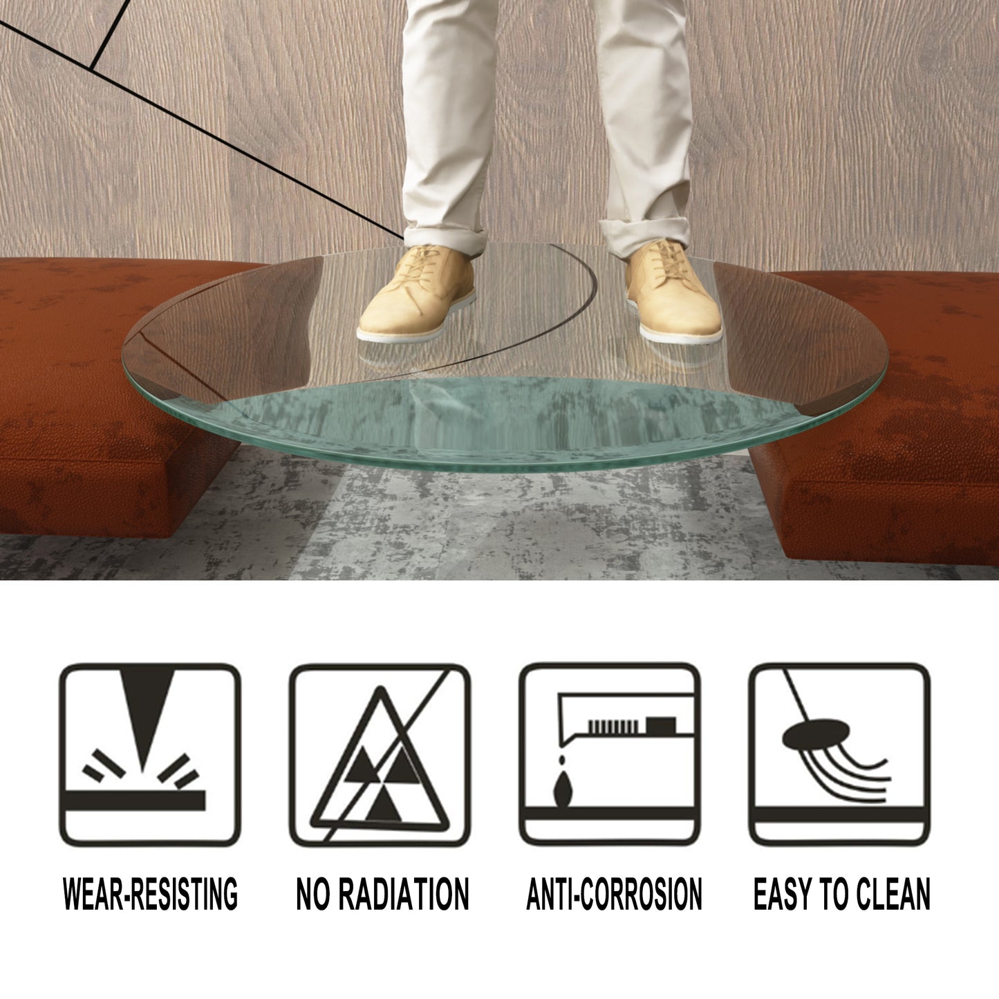 30" Inch Round Tempered Glass Table Top Clear Glass 1/4" Inch Thick Flat Polished Edge(Old Sku:W126560371) image 8