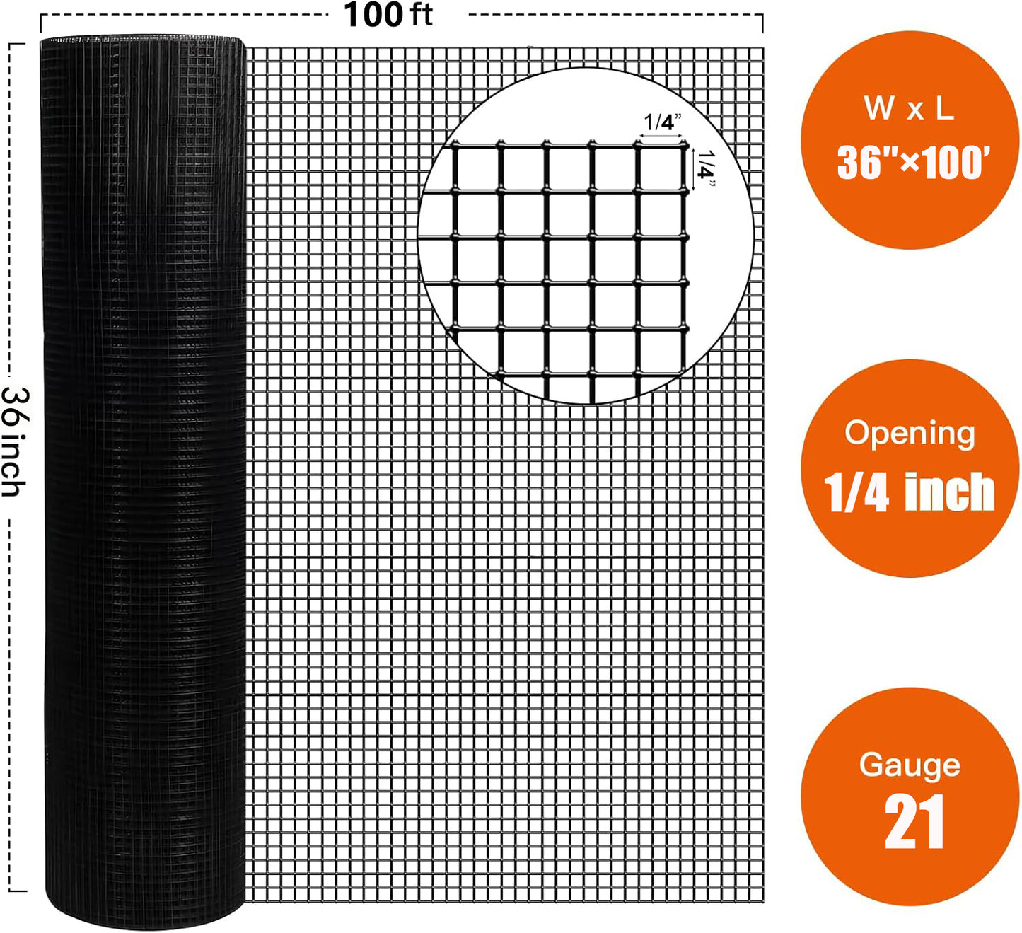 36 inch×100 ft Black Vinyl Coated Hardware Cloth, 21 Gauge 1/4 inch Black PVC Hardware Cloth, Black Welded Wire Fence Supports Poultry-Netting Cage-Home Improvement and Chicken Coop image 2
