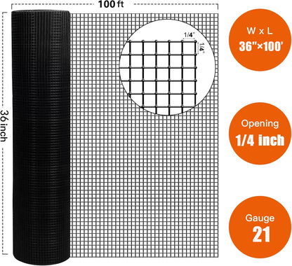 36 inch×100 ft Black Vinyl Coated Hardware Cloth, 21 Gauge 1/4 inch Black PVC Hardware Cloth, Black Welded Wire Fence Supports Poultry-Netting Cage-Home Improvement and Chicken Coop image 2