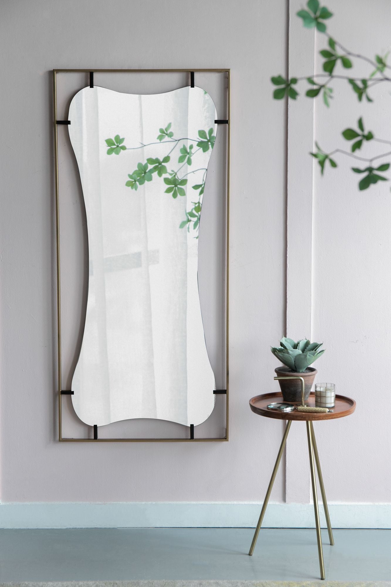 28x1.5x60" Poppy Mirror with Gold Metal Frame Contemporary Design Wall Decor for Bathroom, Entryway image 3
