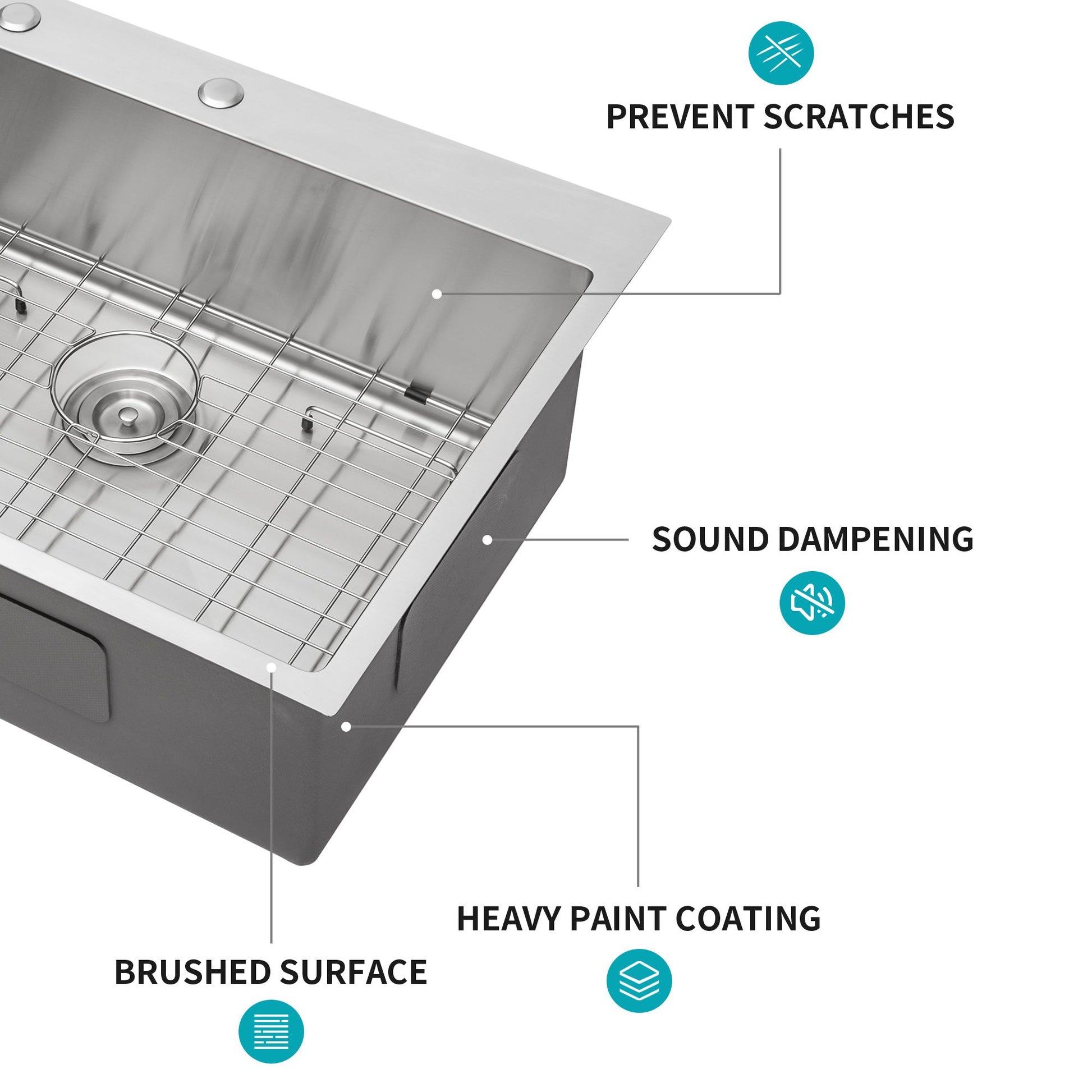 28x22x10 inch Kitchen Sink Drop In 16 Gauge Stainless Steel 28" Single Bowl Topmount Kitchen Sink Basin image 7