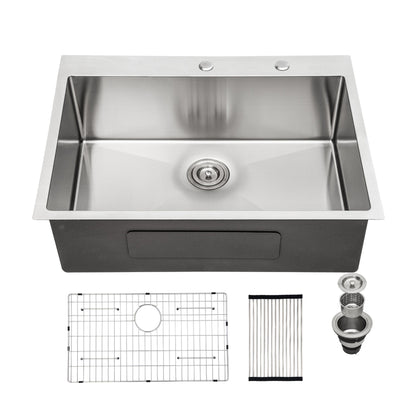 28x22x10 inch Kitchen Sink Drop In 16 Gauge Stainless Steel 28" Single Bowl Topmount Kitchen Sink Basin image 2
