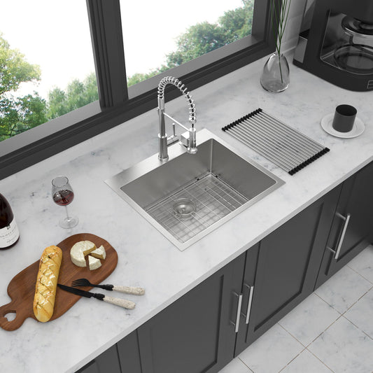 28x22x10 inch drop in kitchen sink 16 gauge stainless steel single bowl topmount - front view