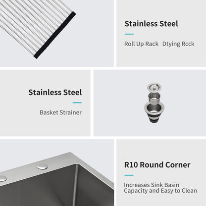 28x22x10 inch Kitchen Sink Drop In 16 Gauge Stainless Steel 28" Single Bowl Topmount Kitchen Sink Basin image 6