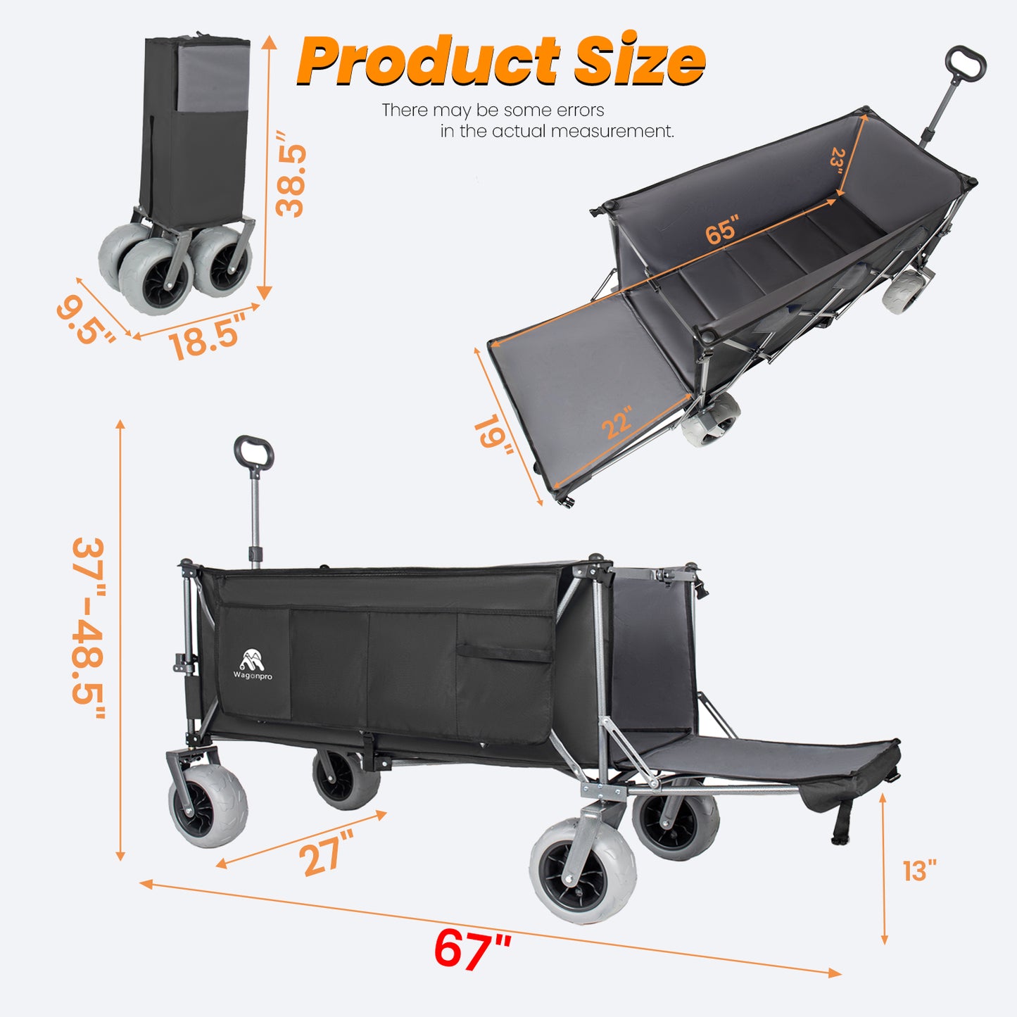 67in Extra long large Heavy Duty Utility Beach Wagons with Opened Tailgate and All-Terrain Wheels, 500lbs Capacity, Patented Ultra-Stable Frame, No Assembly Needed, Black+Gray image 12