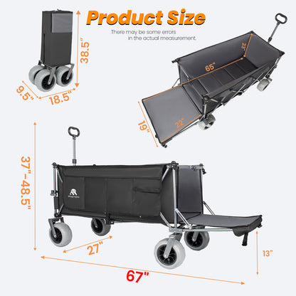 67in Extra long large Heavy Duty Utility Beach Wagons with Opened Tailgate and All-Terrain Wheels, 500lbs Capacity, Patented Ultra-Stable Frame, No Assembly Needed, Black+Gray image 12