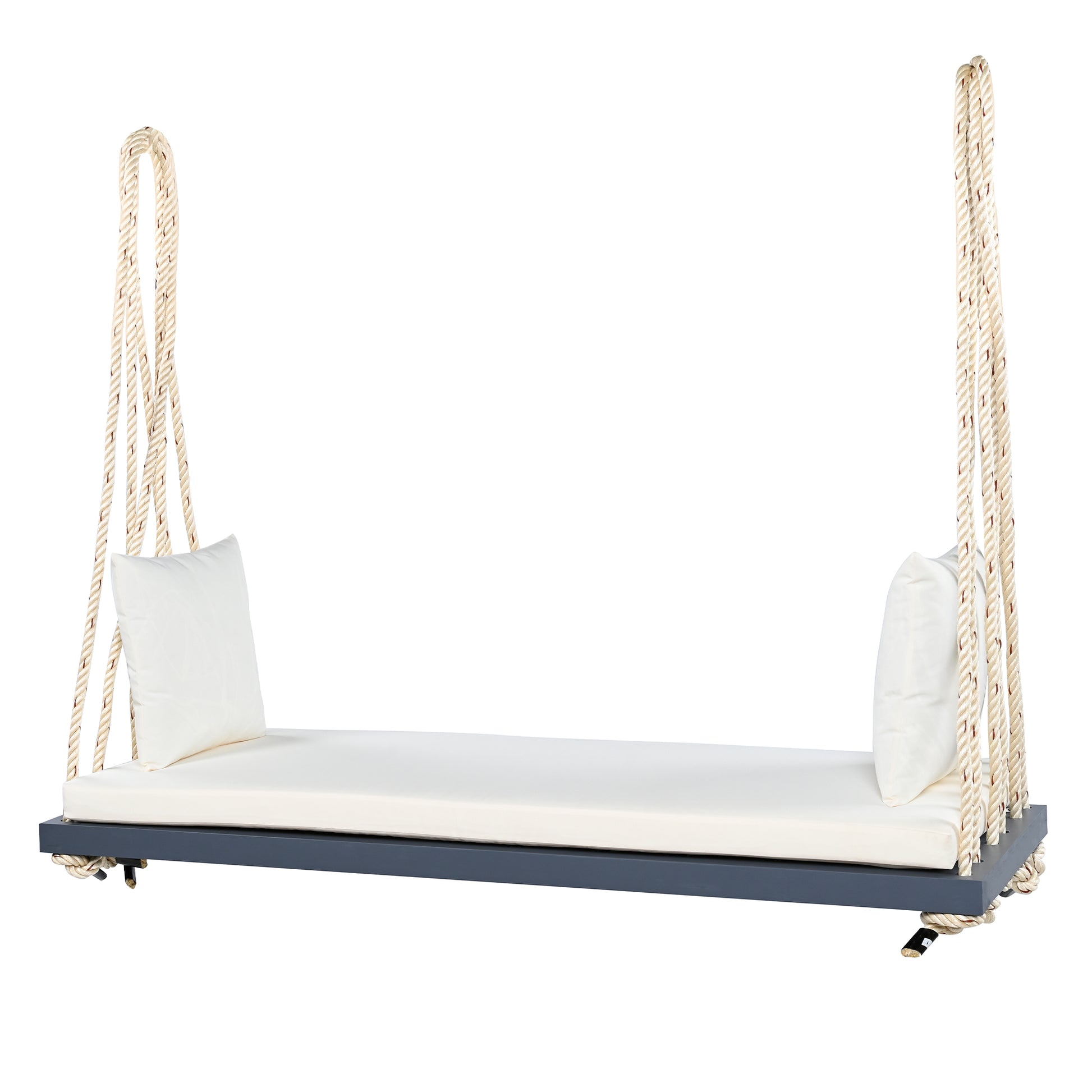 TOPMAX Patio Wooden Swing Chair, Hanging Porch Swing Bench with Cushion&Pillows, 10.8Ft Hemp Ropes for Garden,Backyard, Lawn,Gray image 11
