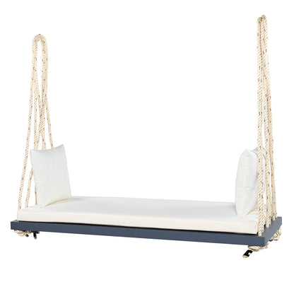 TOPMAX Patio Wooden Swing Chair, Hanging Porch Swing Bench with Cushion&Pillows, 10.8Ft Hemp Ropes for Garden,Backyard, Lawn,Gray image 11
