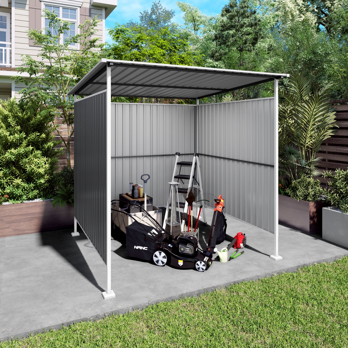 6x6FT Outdoor Pergola for Patio,Bike Storage Shed,Lean to Hardtop Grill Gazebo, Metal Pergolas and Gazebos,Year-Round Metal Gazebo Heavy Duty Awnings for Patio, Decks,Lawn, Backyard image 11
