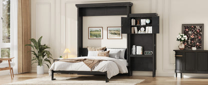 Queen Size Murphy Bed with Multiple Storage Shelves and Louvered Style Decoration,Black image 9