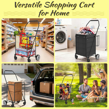 Shopping Cart Grocery Cart on Wheels - Waterproof Bag Included, 10-min Assembly Utility Wagon, Lightweight Shopping Cart with 360° Swivel Wheels for Grocery, Apartments, Laundry, Max Load 100 lbs image 8