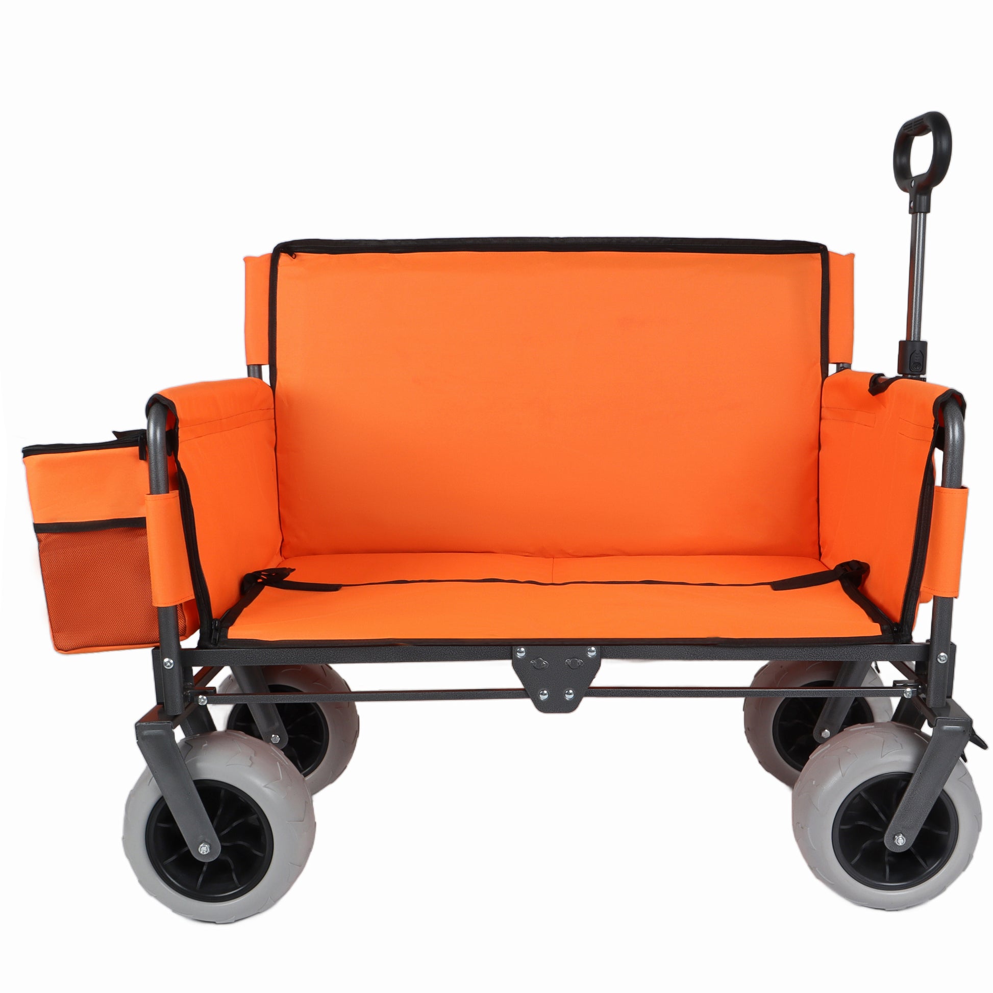 3-in-1 Folding Wagon with Bench Seat – patent protection, Includes 1 ice pack, 500lbs Capacity, 9"x4" Beach Tires for Camping & Beach, orange image 1