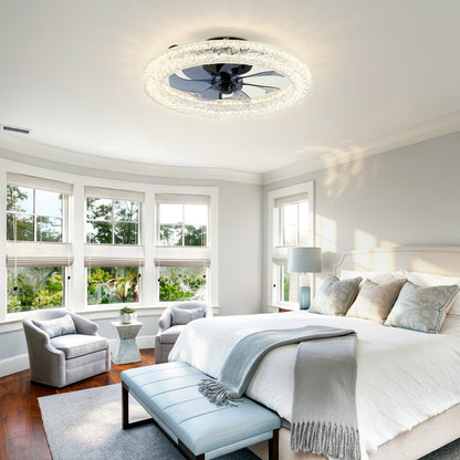 Acrylic Ice Brick Fan Light,LED Light Source and Remote Control, 3000-6500K Dimmable Modern Flush Mount LED Fan Light, 6 Speeds, Quiet DC Motor For Living room, Bedroom,Kitchen----Matte Black image 8