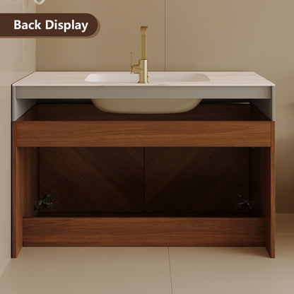 30" Modern Wall-Mounted Bathroom Vanity with Ceramic Sink – Brown Oak, Soft-Close image 7