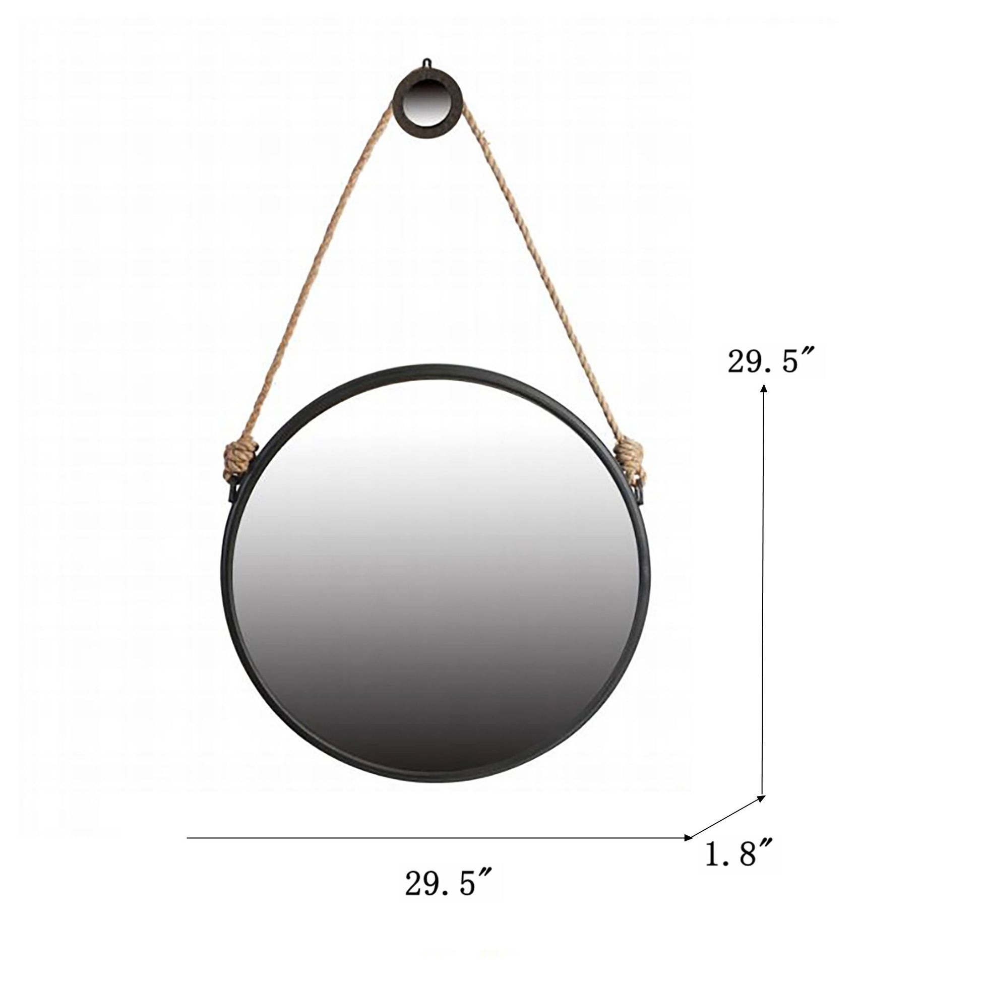 29.5 inch hanging round mirror with black frame and rope strap - packaging