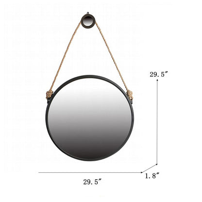 29.5 inch hanging round mirror with black frame and rope strap - packaging
