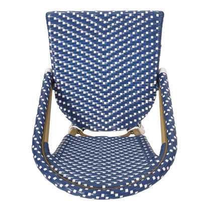 29.5" Outdoor PE Rattan French Barstool, Dark Teal and White, Aluminum Frame with Bamboo Finish (Set of 2) image 10