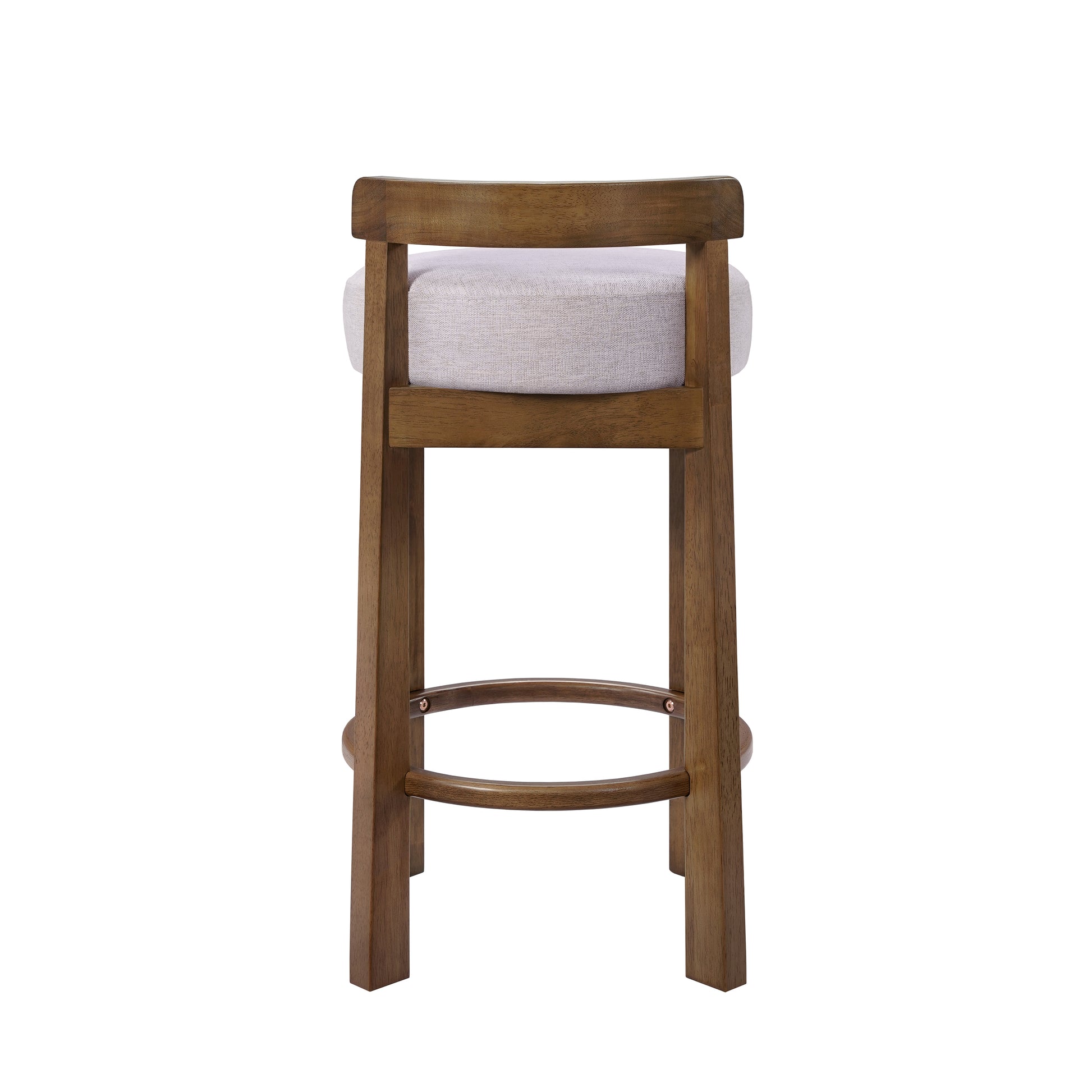 Elise Indoor Minimalist Rubber Wood Counter Height Bar Stool with Ring Footrest, Dark Walnut Finish with Ivory Upholstery, Set of 2 image 7