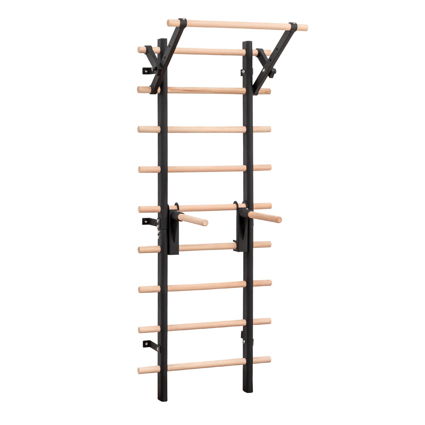 Wall Mount Swedish Ladder Home Gym Training Stall Bar with Adjustable Pull Up Dip Bars & Resistance Straps, Max 286lbs Capacity image 1