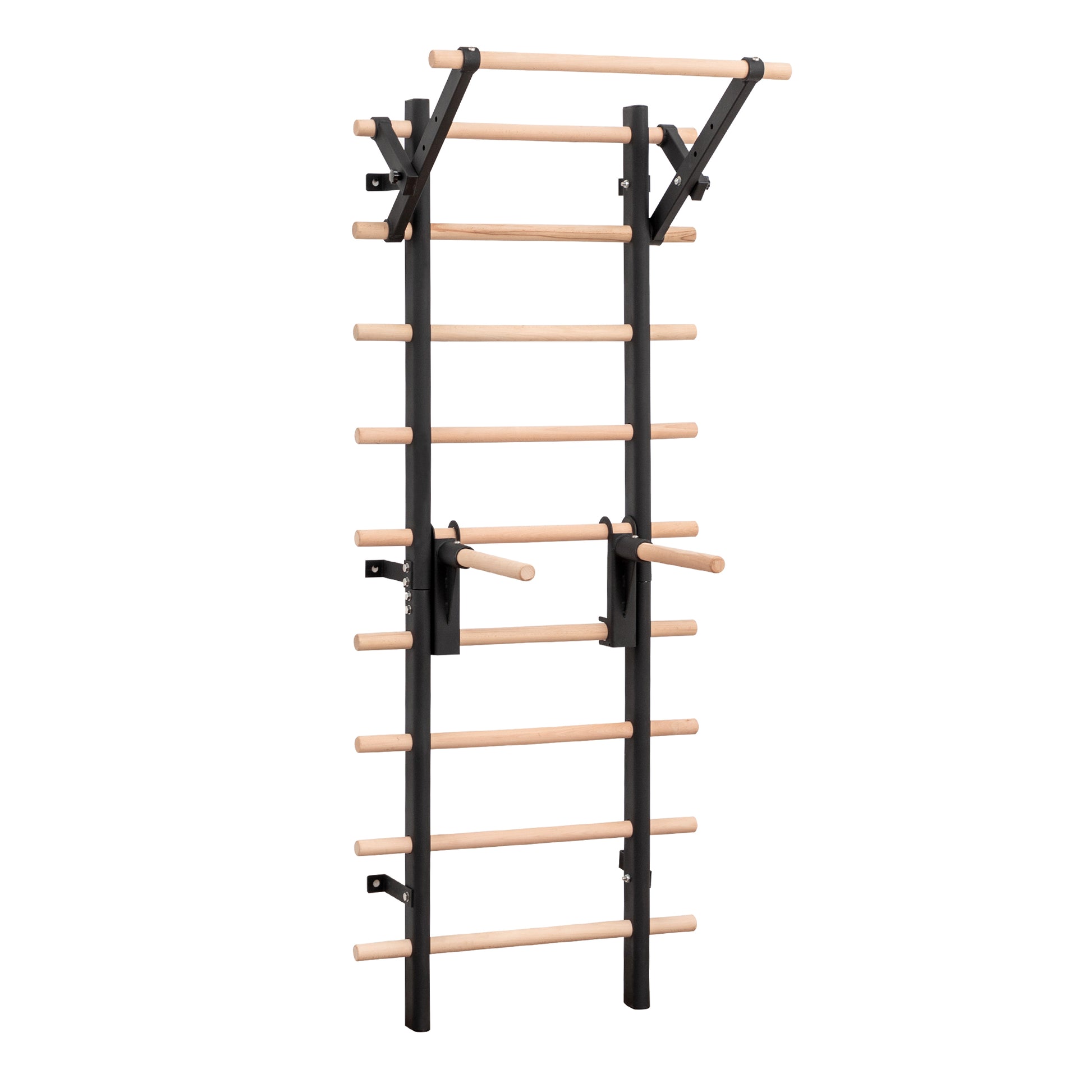 Wall Mount Swedish Ladder Home Gym Training Stall Bar with Adjustable Pull Up Dip Bars & Resistance Straps, Max 286lbs Capacity image 1