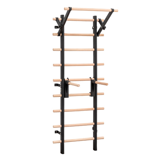 Wall Mount Swedish Ladder Home Gym Training Stall Bar with Adjustable Pull Up Dip Bars & Resistance Straps, Max 286lbs Capacity image 1