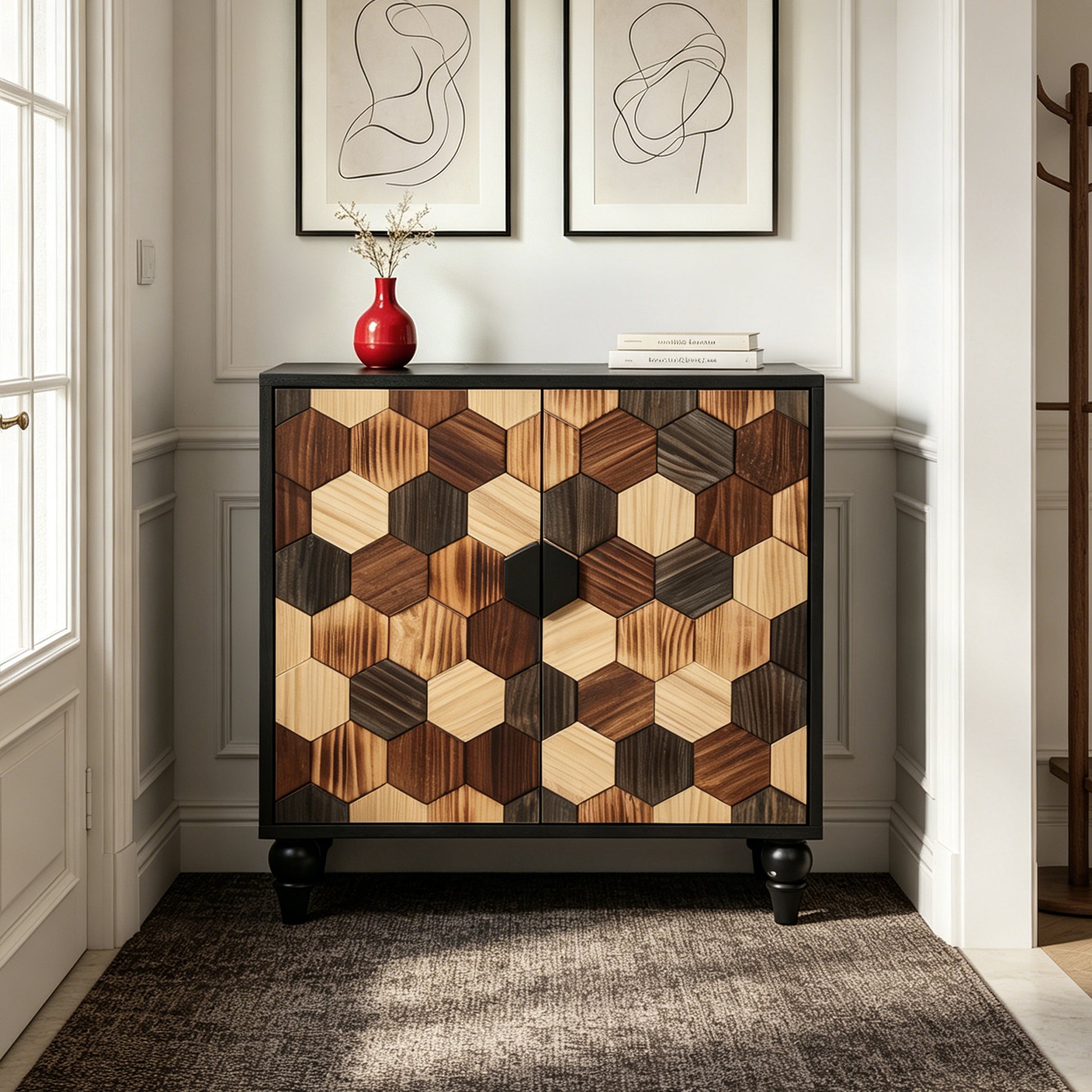 30.31" Sideboard With With Honeycomb Pattern, Modern Accent Cabinet image 3